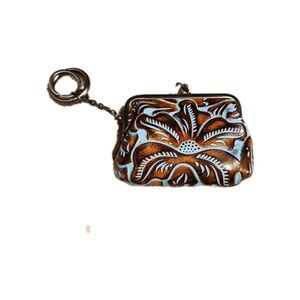 NWT Patricia Nash SAVENA TOOLED TURQUOISE Leather Framed Kiss-Lock Wristlet